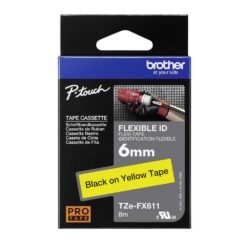Märktejp Brother Gul/Svart text Flextape TZEFX611 6MM