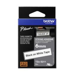 Märktejp Brother TZES211 6 mm Sv/Vit Extra Fäst