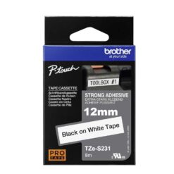 Märktejp Brother TZES231 12 mm Svart/Vit Extra fästförmåga