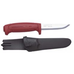 Morakniv BASIC 511 arbetskniv med blad i kolstål, ergonomiskt plastskaft med fingerskydd och plastslida